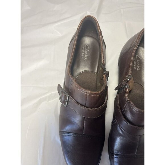 Clarks Bendables Brown Leather Zip Buckle Heel Cap Toe Loafer 80463 Sz 8.5 M - Picture 3 of 13